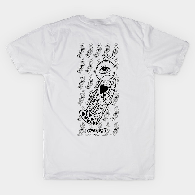 Dope little one eye monster cartoon ink-pencil black-and-white illustration by slluks_shop